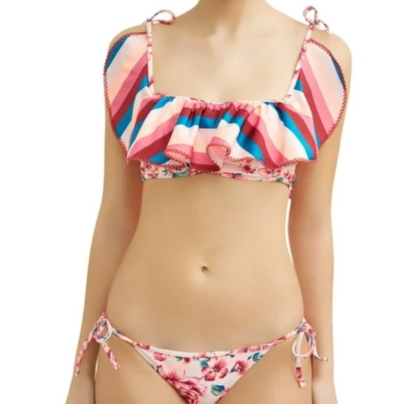 NWOT No Boundaries Juniors' Spring Bouquet Flounce Swimsuit Bikini Top - Picture 1 of 13